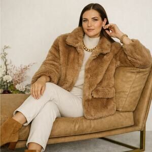 OTTOD'AME Faux Fur Short Teddy Jacket Tan Sz US 2 $420